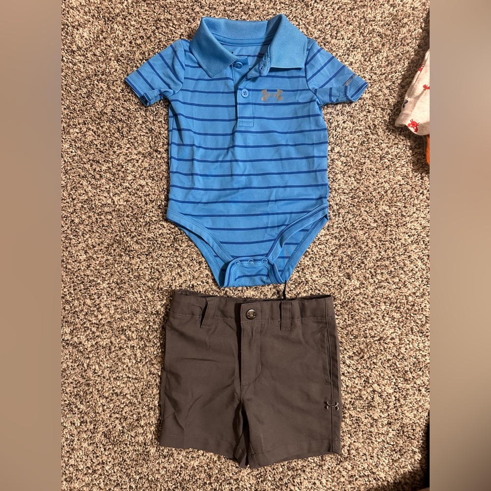 Under armour 3-6 month polo onesie and short set